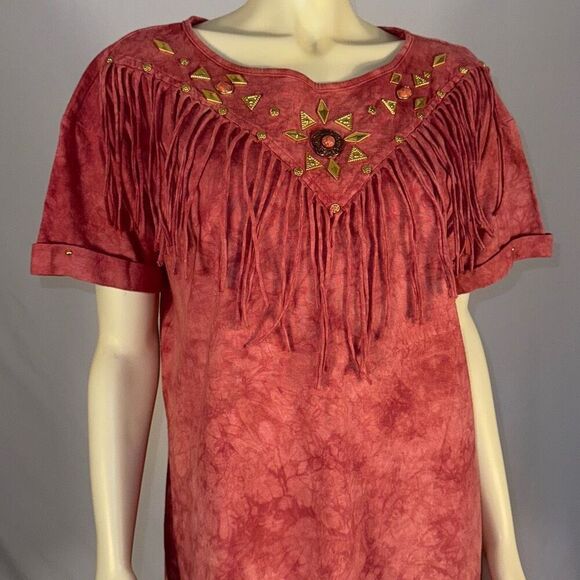 Vintage Cover Charge Southwestern Fringe Oversized T-Shirt One Size - Picture 10 of 12